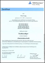 Zertifikat Fachkunde Abscheidetechnik Herr Lang